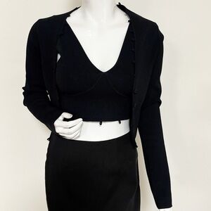 Nanushka Black Knit Crop Top & Matching Cardigan Sweater Set Minimalist Chic